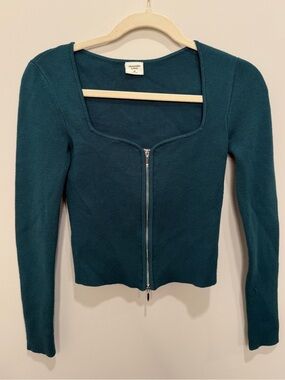 Abercrombie & Fitch Teal Knit Double Zip Square Neck Cardigan Top Size XS